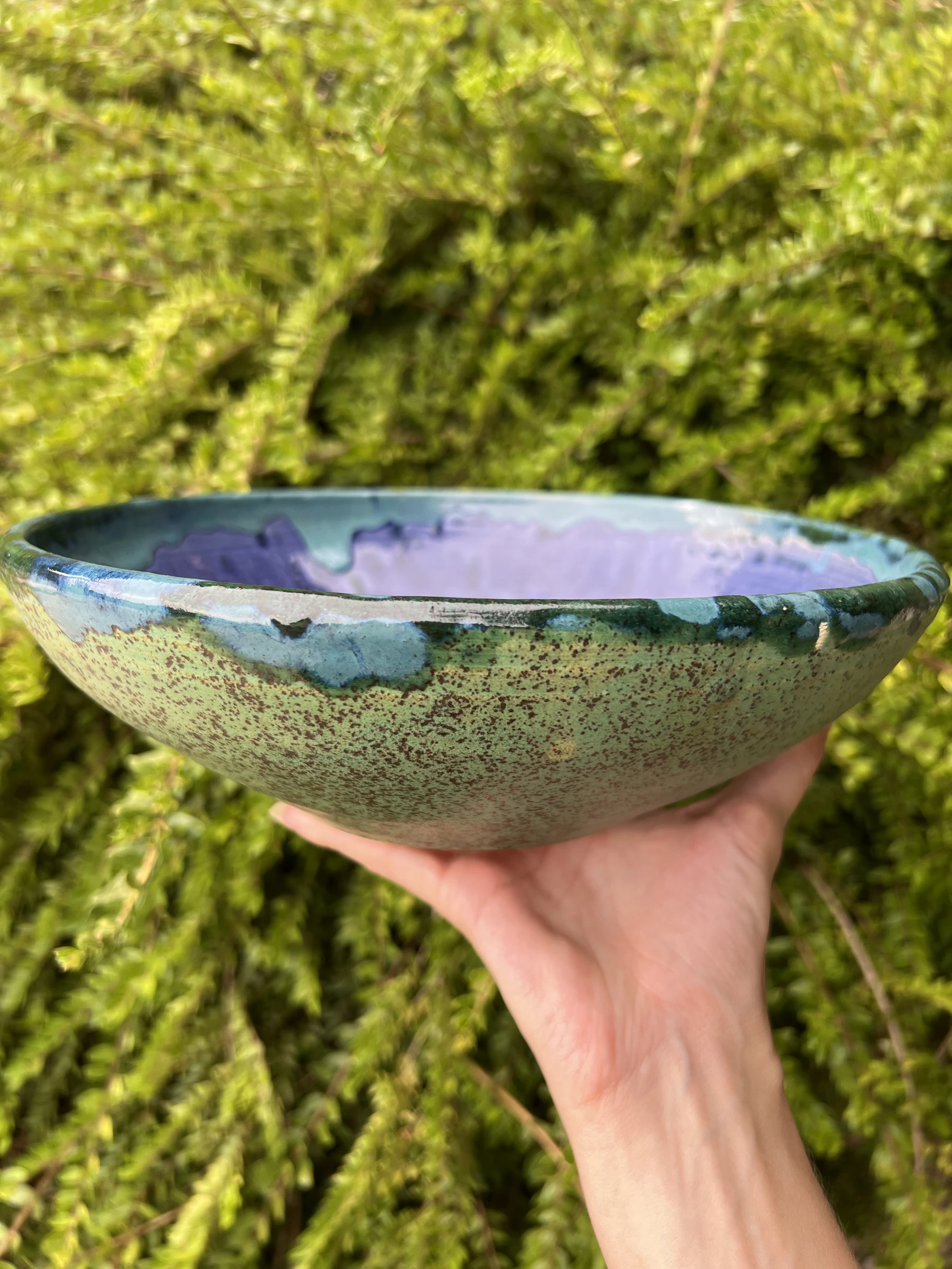 🫐 Large signed salad bowl in glazed blue-green stoneware/terracotta - Handmade – photo 2